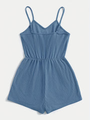 Waffle Knit Cami Romper Sleeveless Jumpsuit Women's Clothing