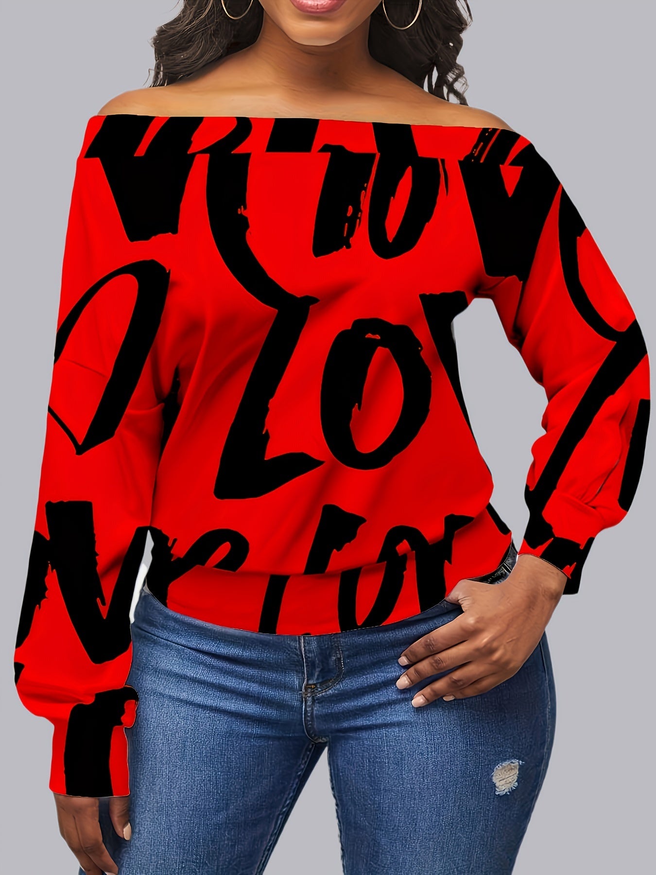 Letter Off Shoulder Casual Sweatshirt for Women