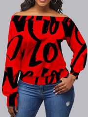 Letter Off Shoulder Casual Sweatshirt for Women