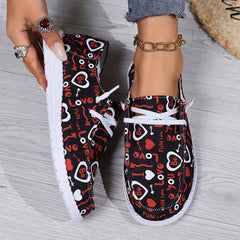 Love Pattern Skate Shoes Flat Canvas Lace-up Women's Shoes