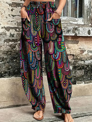 Paisley Print Wide Leg Harem Trousers