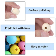 50pcs 16mm Wood Beads Natural Unfinished Round Wooden Loose Beads for Crafts DIY