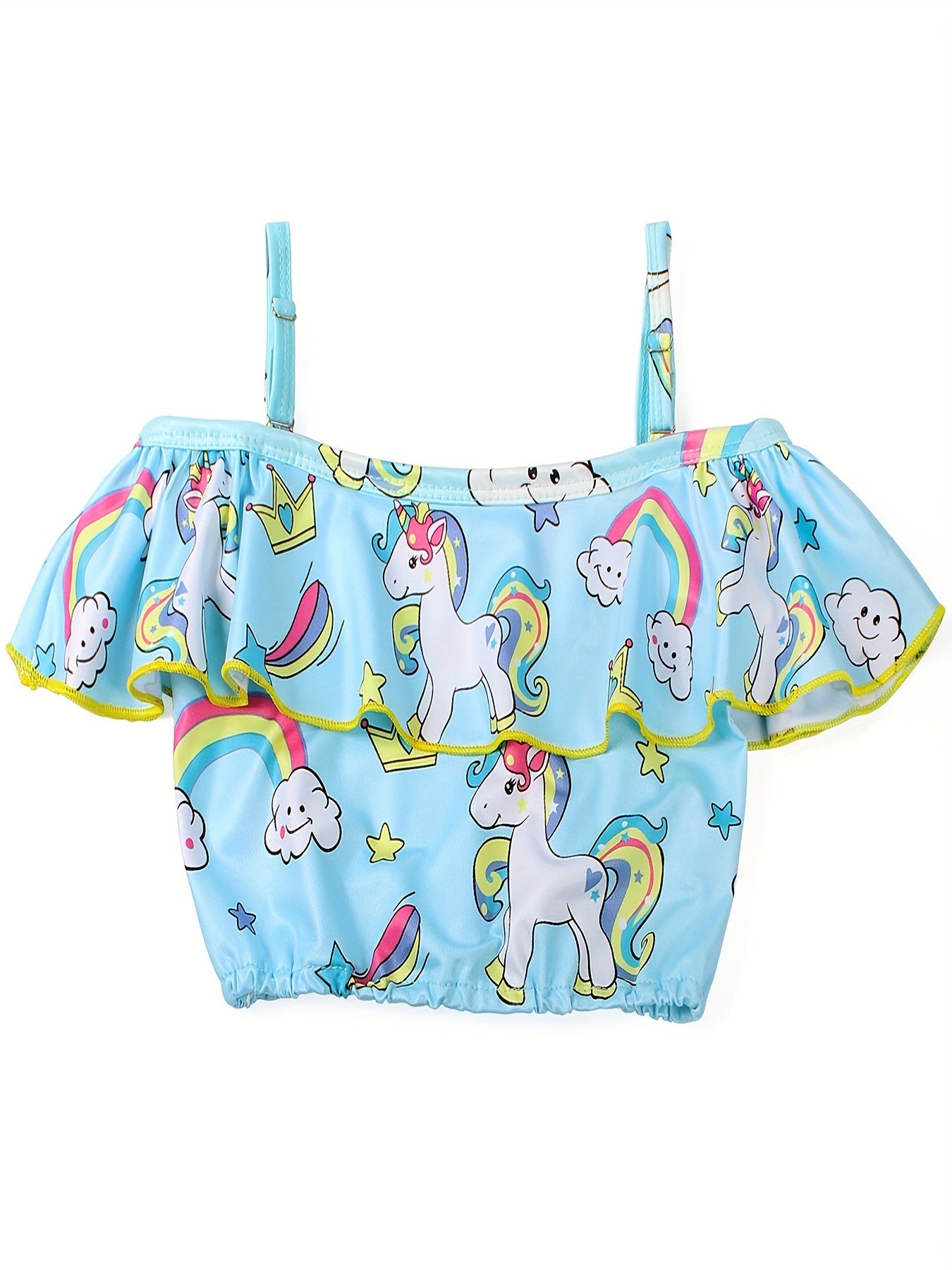 Girls Unicorn Bikini Set Off Shoulder Strappy Bikini Top Skirt Swimwear