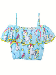 Girls Unicorn Bikini Set Off Shoulder Strappy Bikini Top Skirt Swimwear