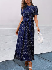 Puff Sleeve Maxi Dress High Waist Women's Clothing