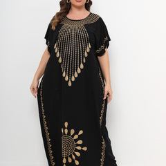 Abaya Dress Women's Plus Tribal Print Bat Sleeve Round Neck