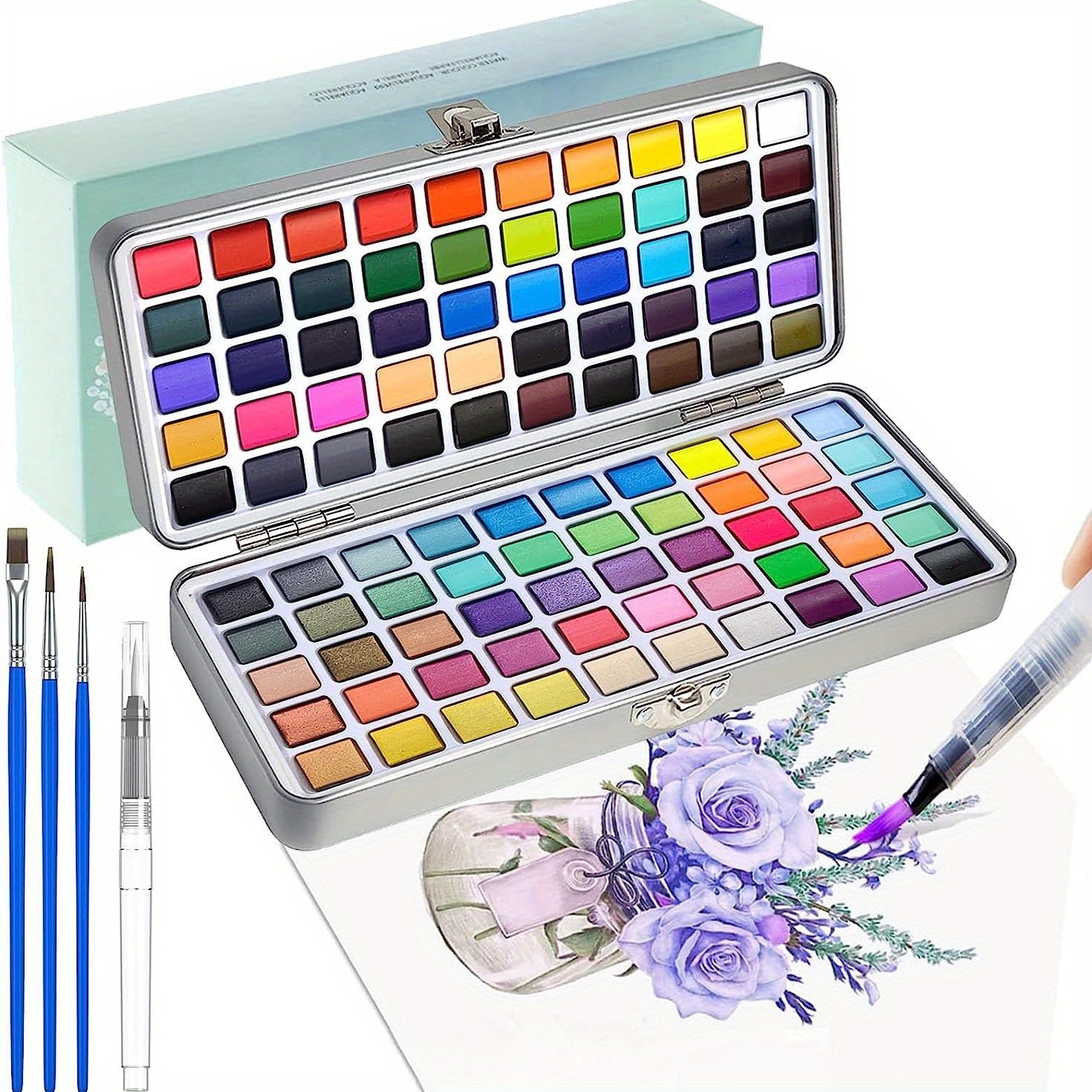 Watercolor Paint Set 100 Pigments with Palette & Brush