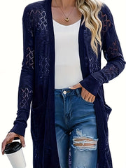 Hollow Out Long Sleeve Cardigan With Pockets