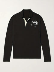 Men's Star & Cross Pattern Knit Polo Shirt Stretch V Neck Sweater