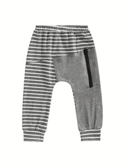 Boys Striped Zip Up Long Pants for Spring and Autumn