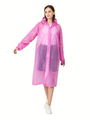 Hooded Waterproof Rain Poncho Drawstring Lightweight Reusable Anti Raincoat
