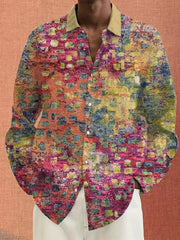 Men's Colorful Print Casual Button Up Shirt