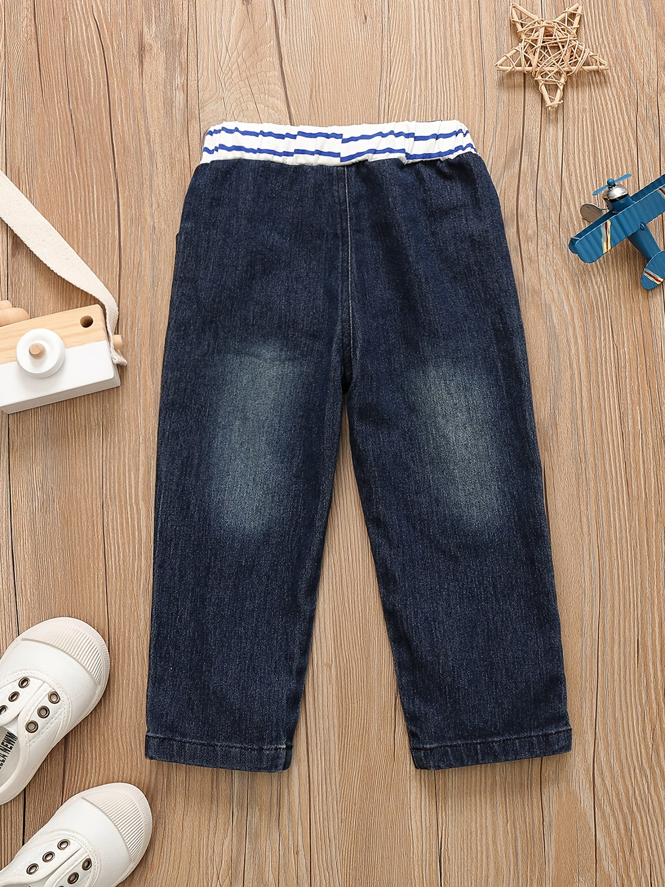 Boys Excavator Embroidered Denim Pants - Spring/Autumn