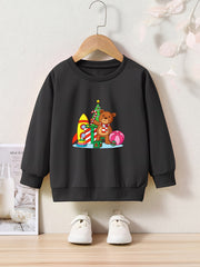 Christmas Bear Print Girls Pullover Sweatshirt Long Sleeve Crew Neck Tops