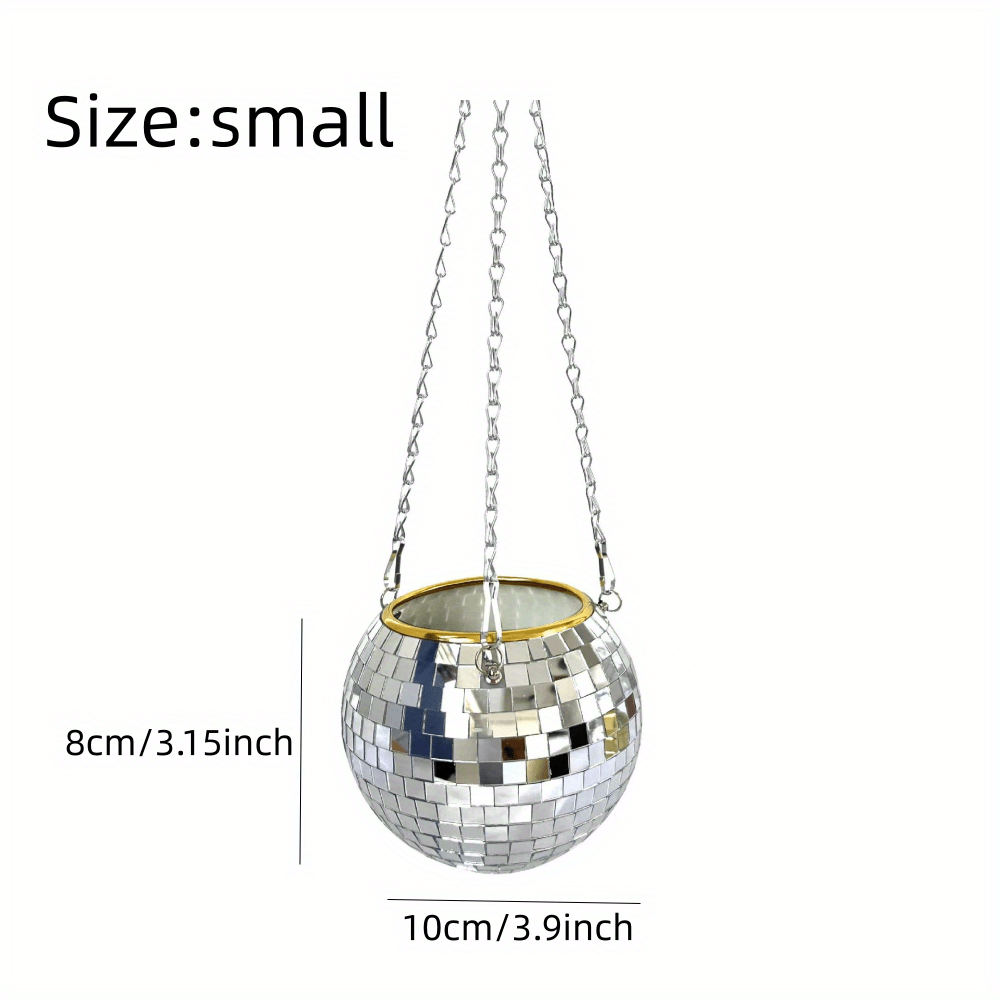 Slivery Disco Mirror Ball Planter With Chain Plant Hanger