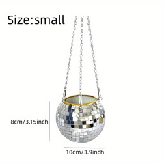 Slivery Disco Mirror Ball Planter With Chain Plant Hanger