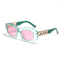 Large Geometric Sunglasses For Women Men Chain Charm Glasses UV400