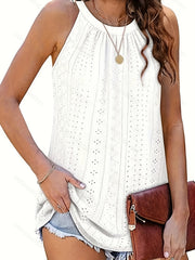 Eyelet Halter Neck Top Sleeveless Summer Casual