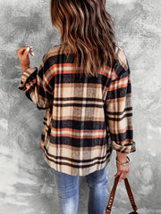 Women's Plus Plaid Print Long Sleeve Button Up Lapel Collar Shirt