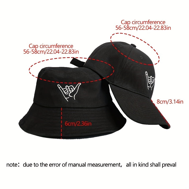 2pcs Gesture Embroidered Bucket Hat Set Unisex Sun Hat