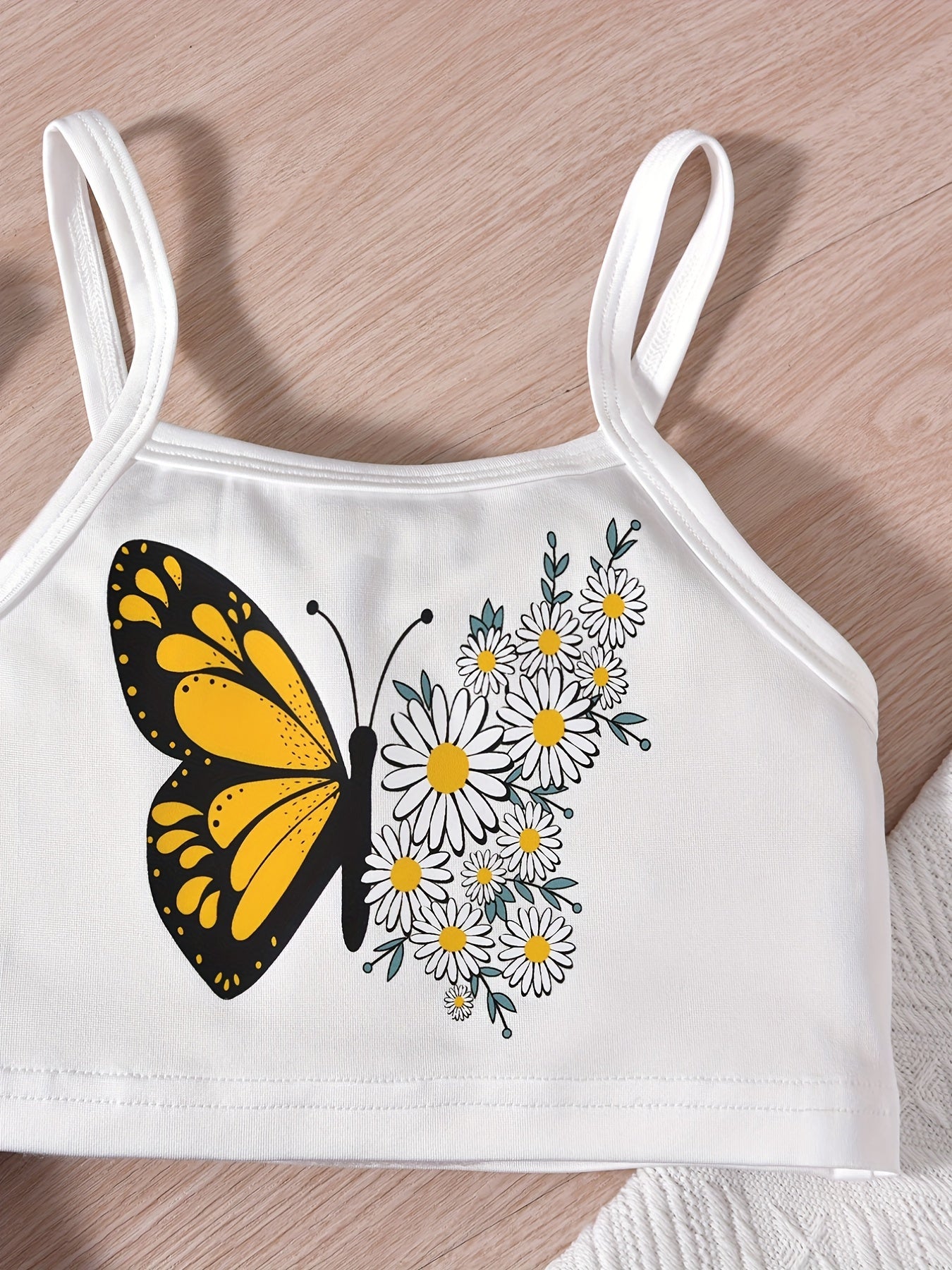 Girl's 3pcs Hoodie & Cami Top & Sweatpants Set BUTTERFLY AND FLOWERS Print
