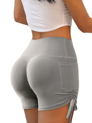 Solid Drawstring Yoga Shorts Pocket Activewear