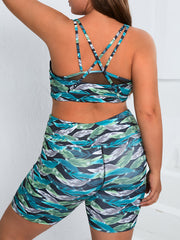 Feather Print Cami Top & Biker Shorts Set
