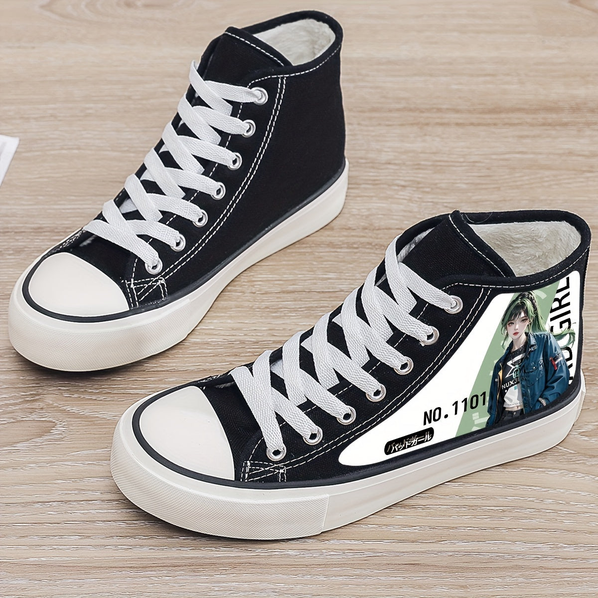 Anime Print Plush Lined Thermal Chunky Canvas Sneakers