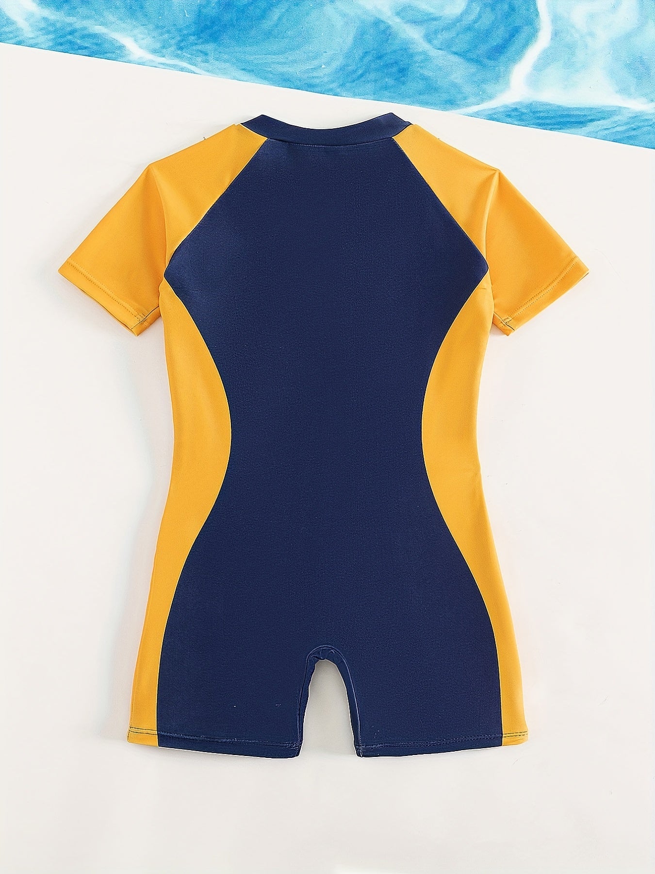 Boys Sun Protection Block Swimsuit Zip Up Onesie Kids Short Sleeved Quick Drying