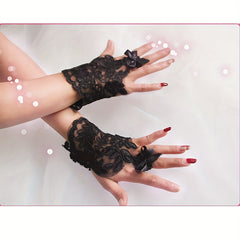 Hand Beaded Flower Bracelet Lace Gloves Women's Accessories