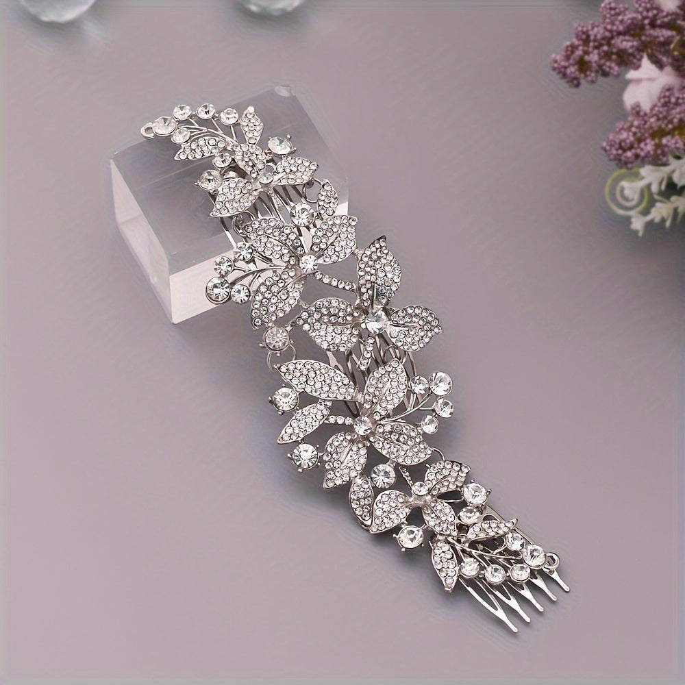 Boho Rhinestone Bridal Hair Comb Floral Wedding Accessory