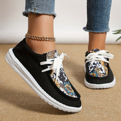 Women's Flat Lace Up Loafers Lightweight Canvas Shoes