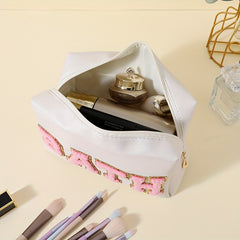 Preppy Letter Patch Makeup Bag Cosmetic Toiletry Bag Zipper Pouch