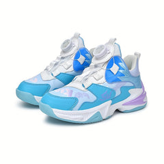 Boy's Color Block Basketball Shoes - Rotating Buckle Non Slip Sneakers