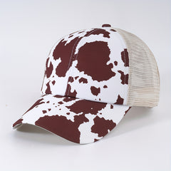 Cow Print Ponytail Baseball Cap Mesh Trucker Hat