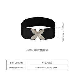 Rhinestone Butterfly Buckle Elastic Belt Wide Waist Cover Skirt Decor
