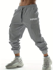 Danger Letter Print Casual Cargo Pants Drawstring Joggers