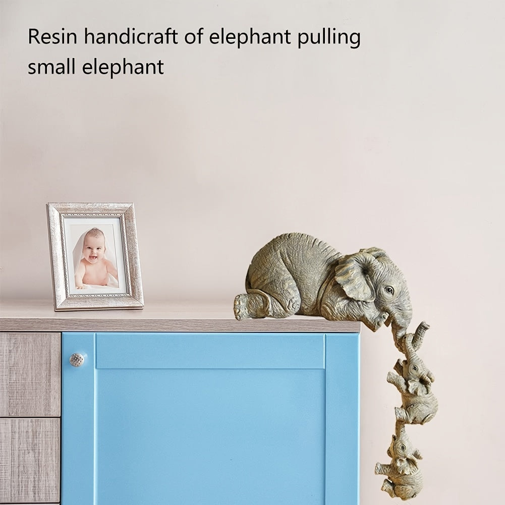 3Pcs Elephant Sitter Figurines Mother 2 Babies Hanging Off Edge