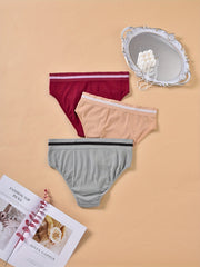 3 Pack Plus Size Panties Set Women's Plus Stripe Print Elastic Waist