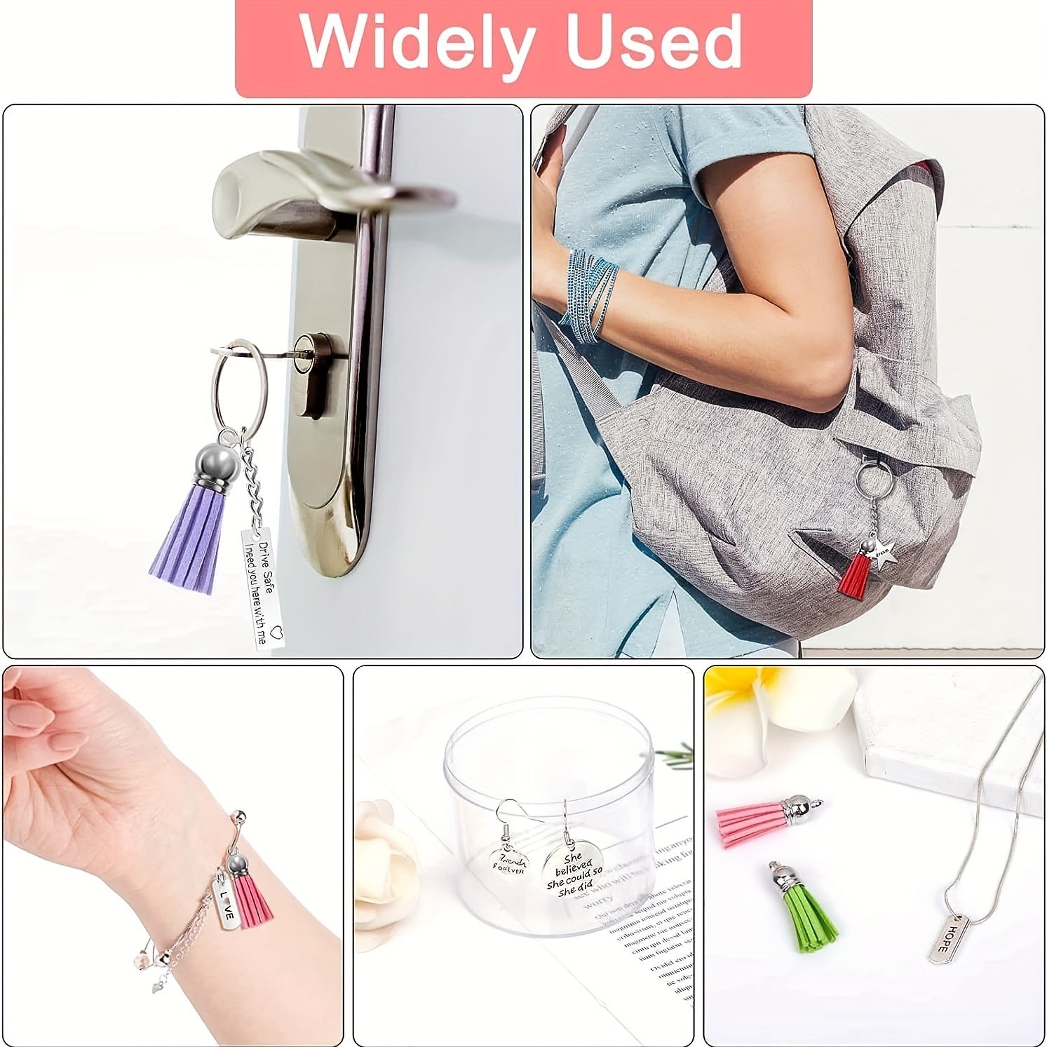 120pcs Keychain Accessories Set with Engraved Inspirational Words Charms