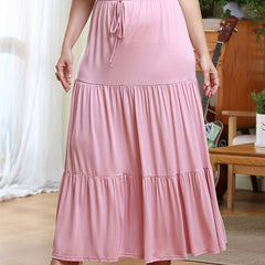 Solid Elastic Drawstring Maxi Skirt