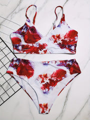 Tie Dye Wrap V Neck Bra & Panty Swimsuit Set