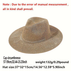 Sequins Sparkling Y2K Sun Hat Chain Decor Solid Fedora Cap