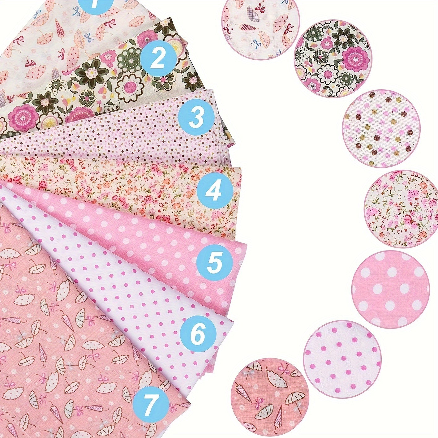 7pcs Cotton Fabric Scraps for Patchwork DIY Cotton Fabric 50 X 19 7in