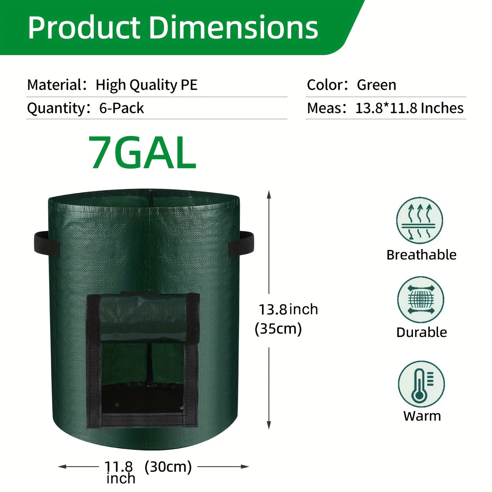 3pcs Potato Grow Bags PE Planting Growing Bag With Flap And Handles