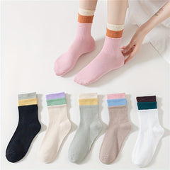 6 Pairs Colorblock Ribbed Mid Tube Socks Women's Stockings