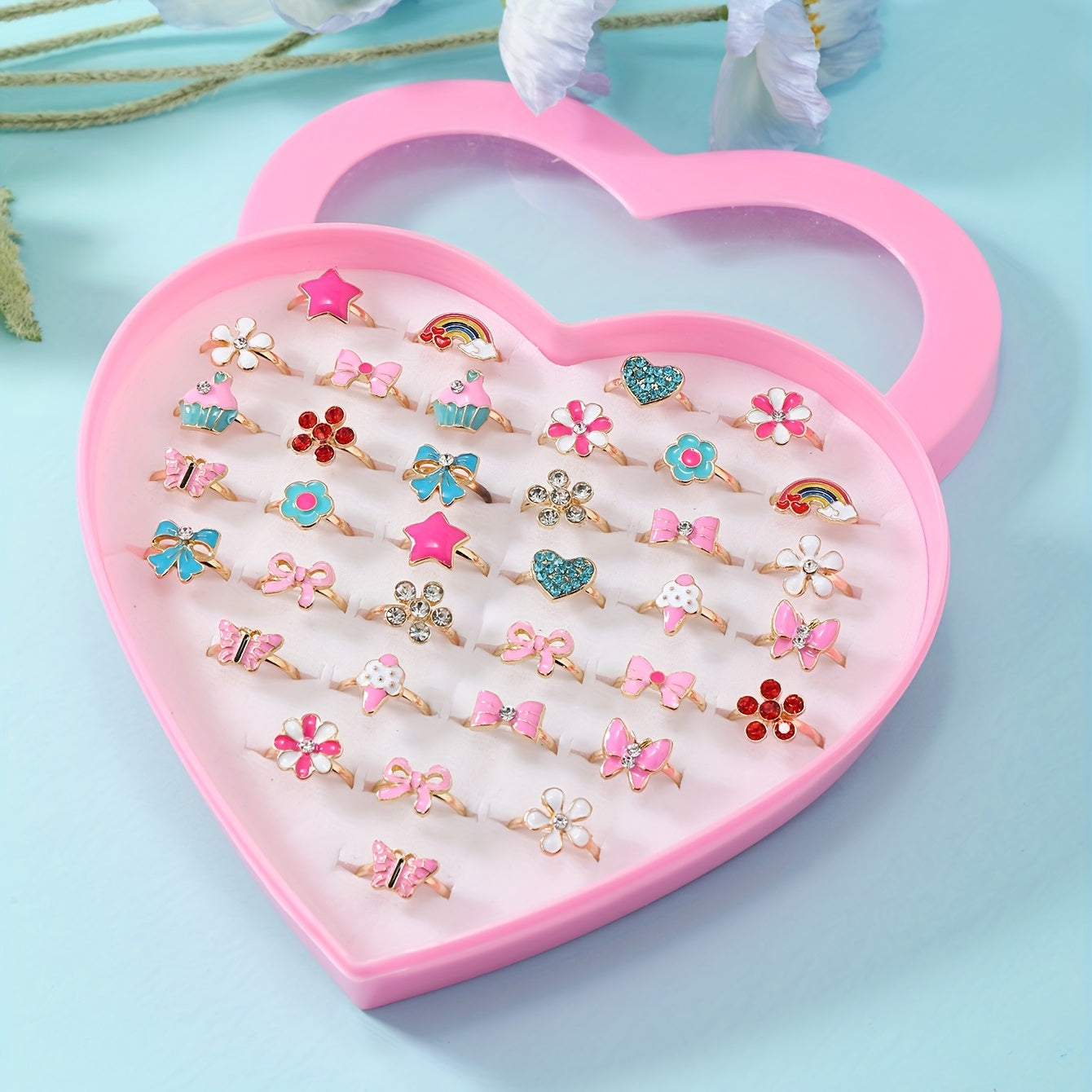 36pcs Girls Colorful Alloy Rings Set - Children Kids Accessories Gift