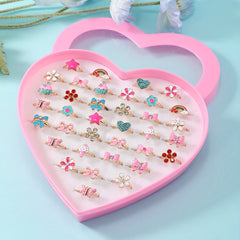 36pcs Girls Colorful Alloy Rings Set - Children Kids Accessories Gift
