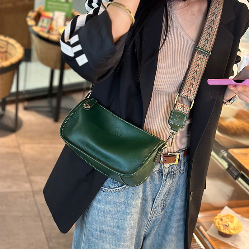 Soft Cowhide Small Square Bag with Wide Shoulder Strap