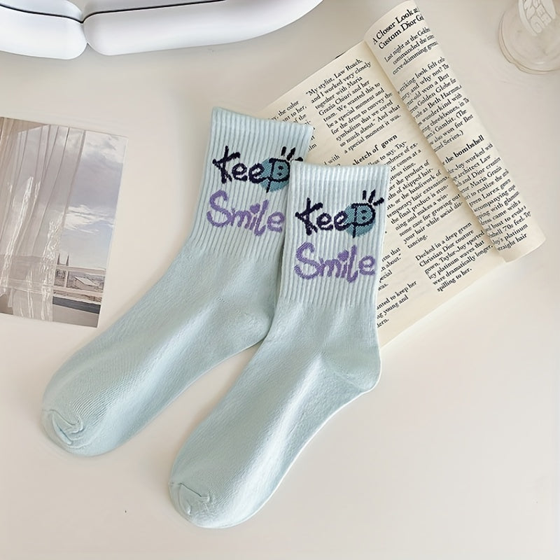 3 Pairs Heart Print Socks Mid Tube Women's Stockings